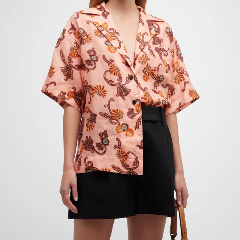 A.L.C. Sullivan Printed Linen Button-Front Top - image 3